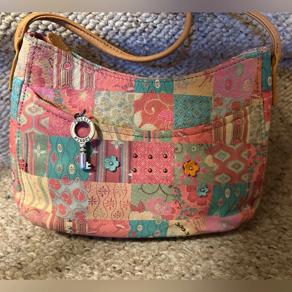 Vintage Fossil Genuine Leather Colorful Patchwork Crossbody Bag - Picture 4 of 16